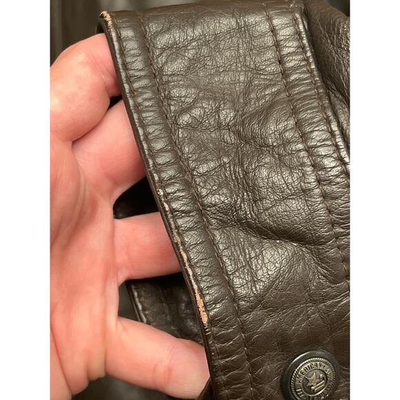 Vintage All American Men's Brown Leather Down Long Hooded Zip Coat Size Large - Picture 7 of 13